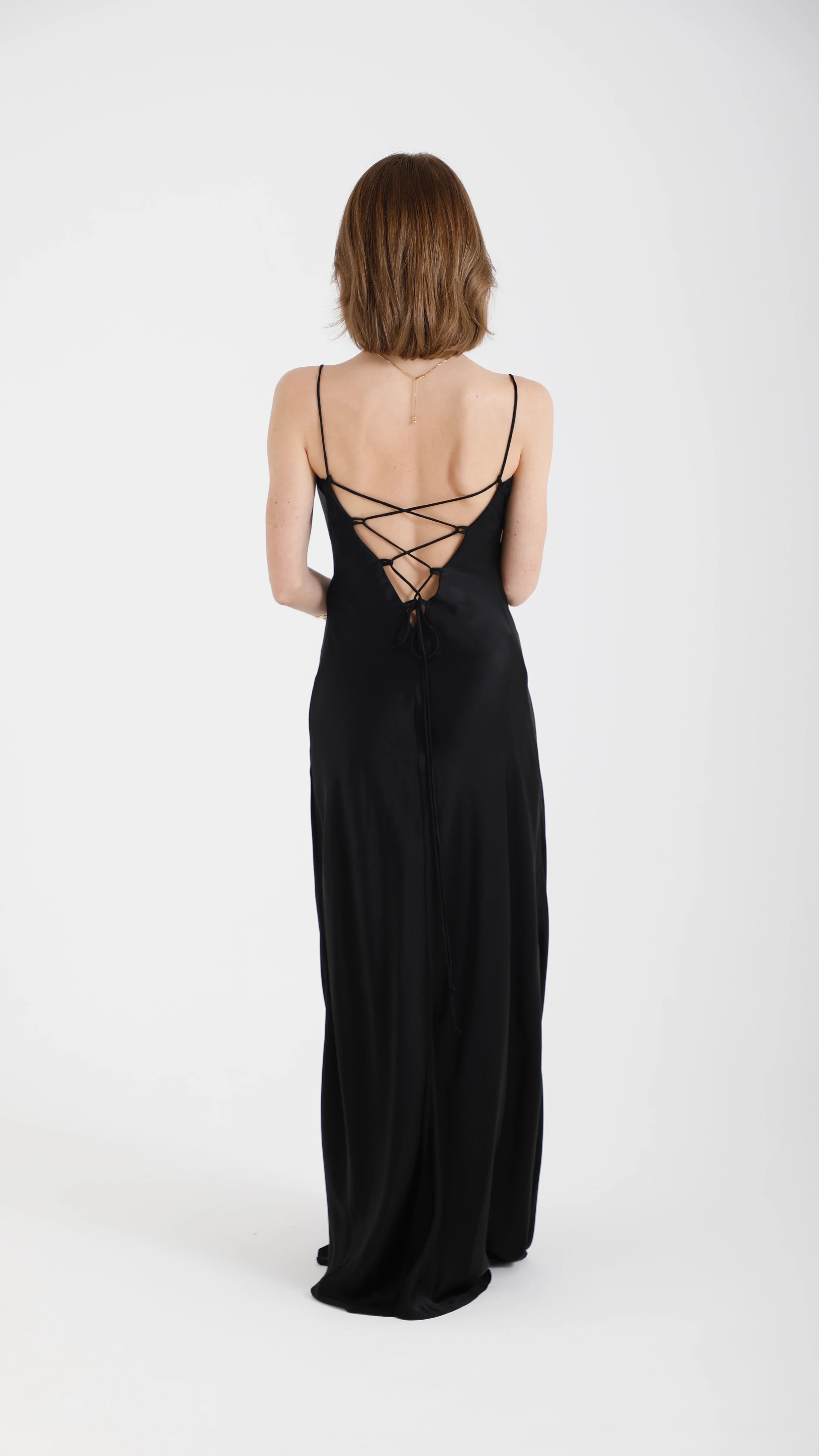 Silk Lace Back Maxi Dress – ivory - Image 3