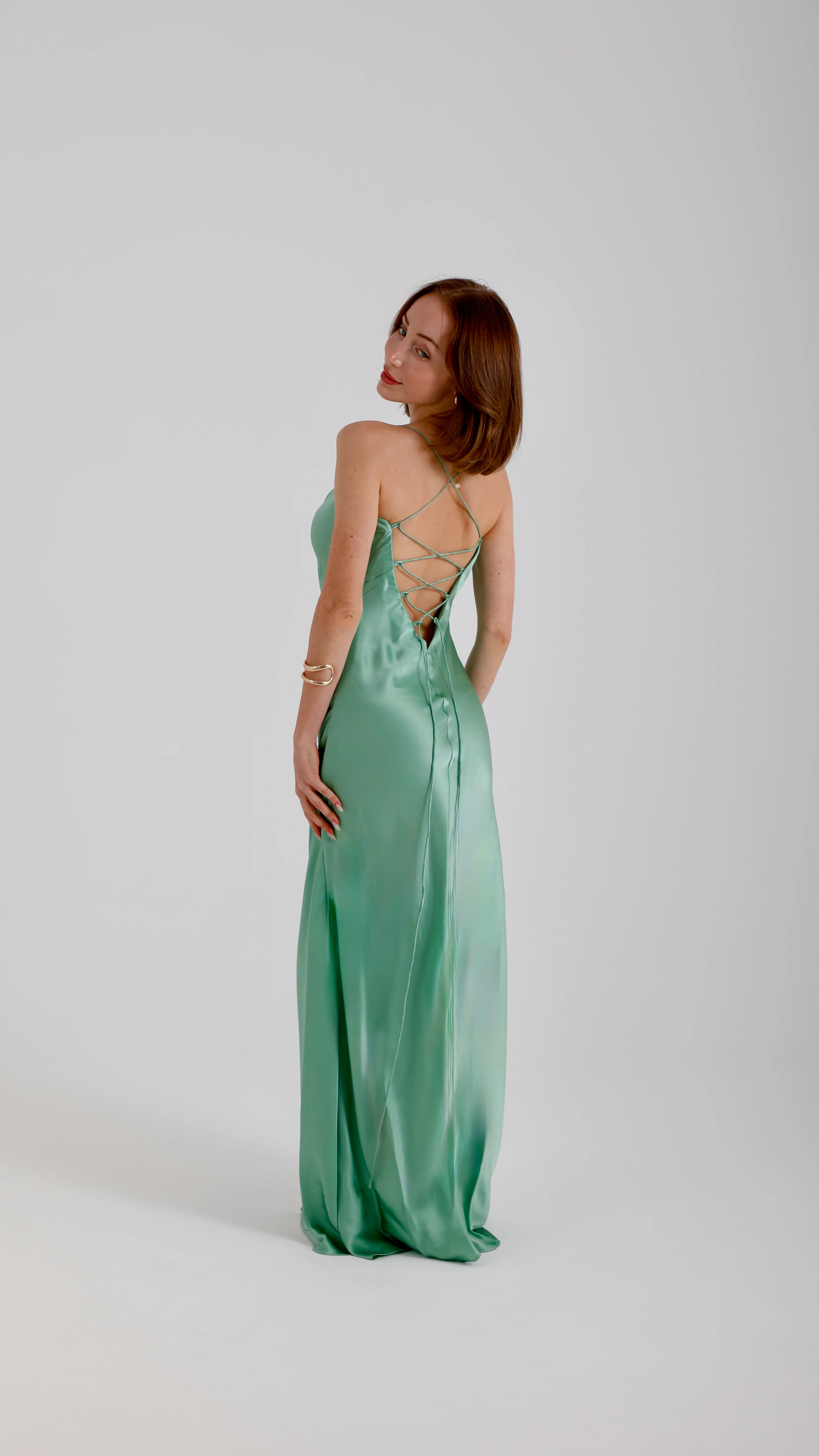 Silk Lace Back Maxi Dress – Sea Foam - Image 2