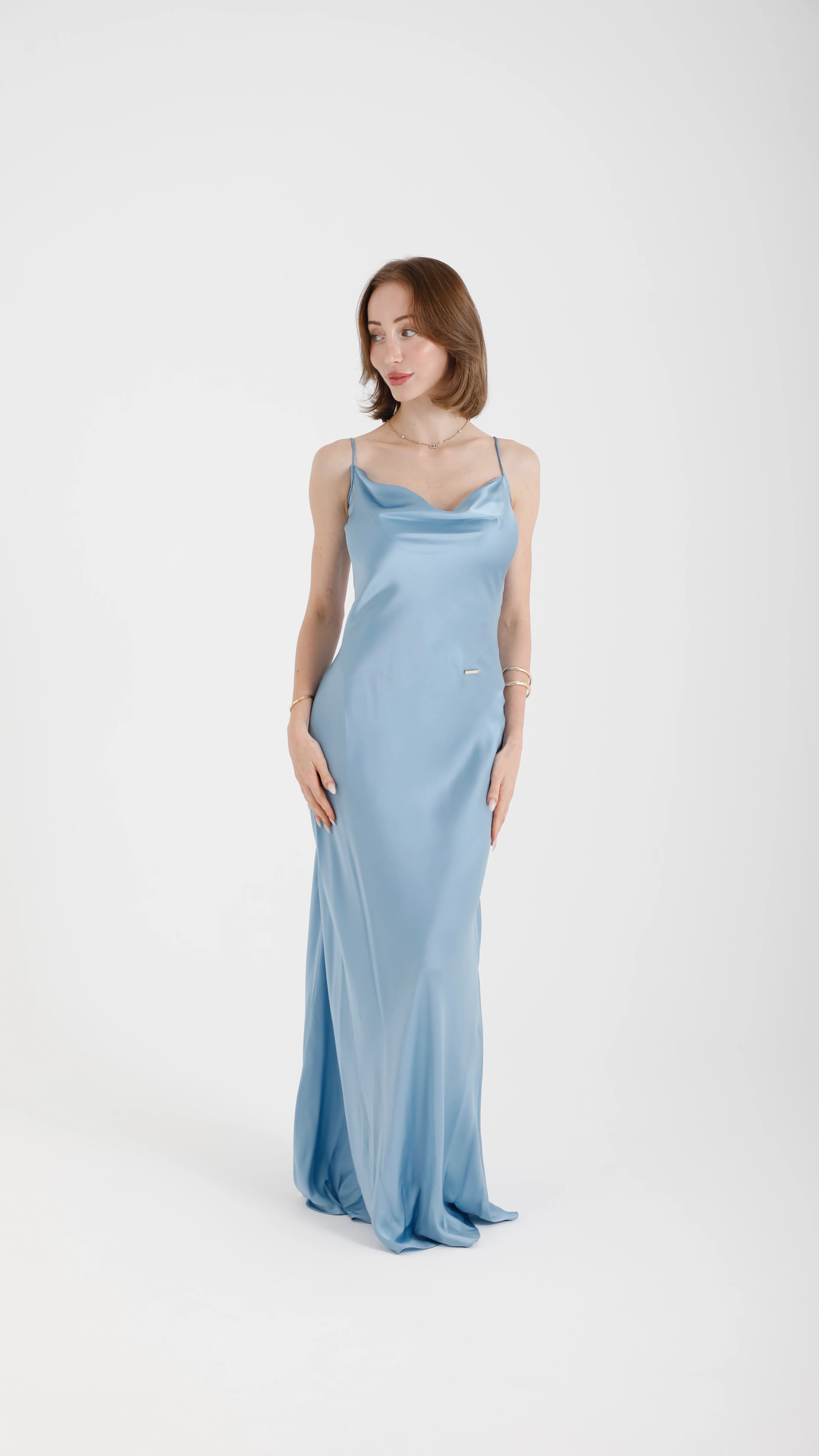 Silk Lace Back Maxi Dress – Sky Blue